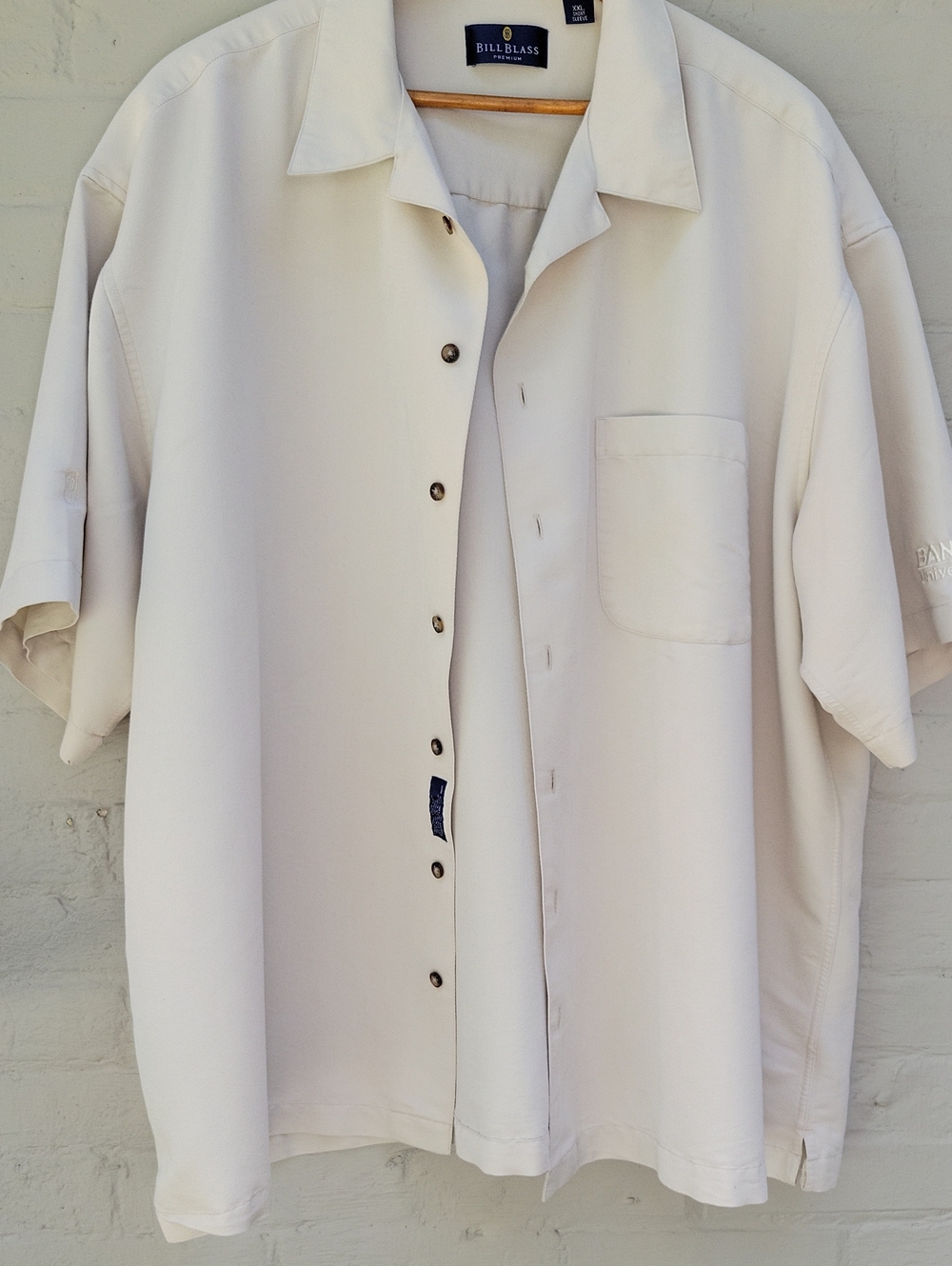 Mens Bill Blass Premium XXL Poly Rayon Beige Short Sleeve Shirt